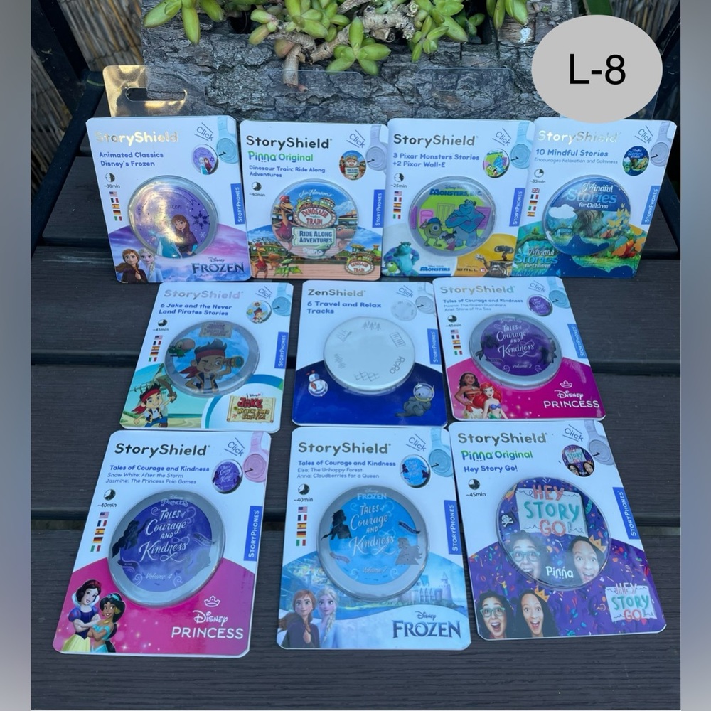 Lot Of 10 Story Shields For StoryPhones Disney Princess, FROZEN, Pixar Monsters.